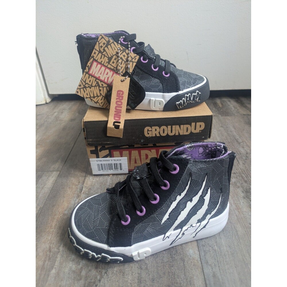 Marvel Ground up Unisex Toddler Black Panther High Top Sneakers 8 New in Box
